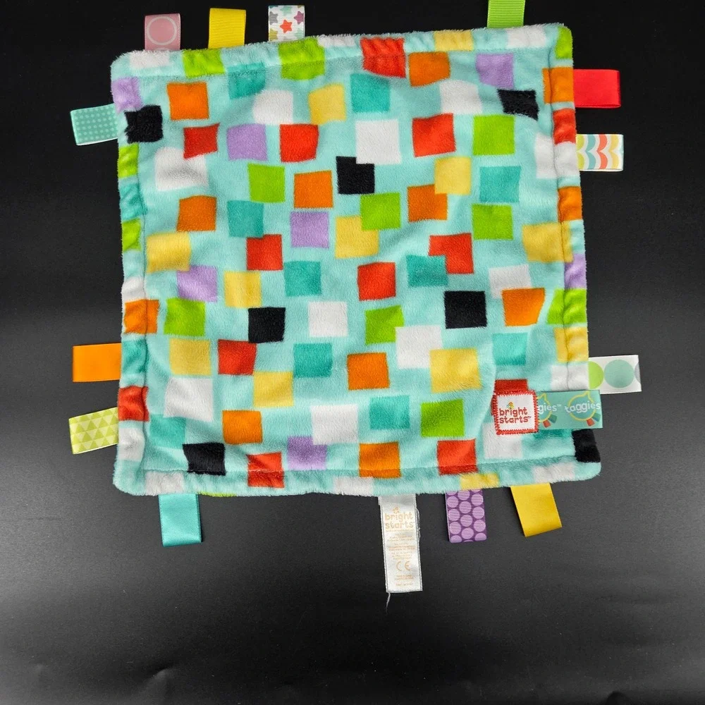 Bright Starts Taggies Sensory Crinkle Square Blanket Baby Toy Colorful Squares